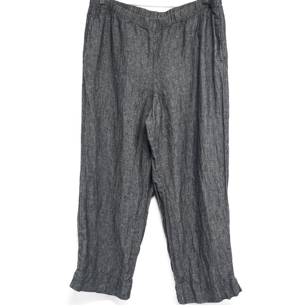 J. Jill Love Linen Wide Leg Cropped Pants Trousers Grey Medium High Waisted